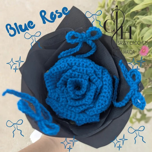 Royal Blue Crochet Rose – Mini Statement Bouquet