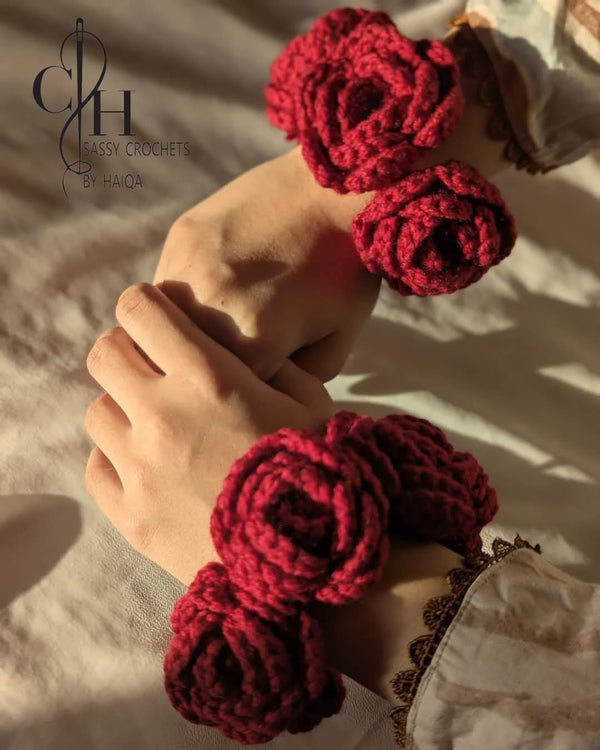 Handmade Crochet Rose Wristbands – Bridal & Festive Wear (Pair of 2)