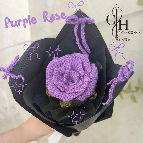 Purple Elegance – Handmade Crochet Rose Mini Bouquet