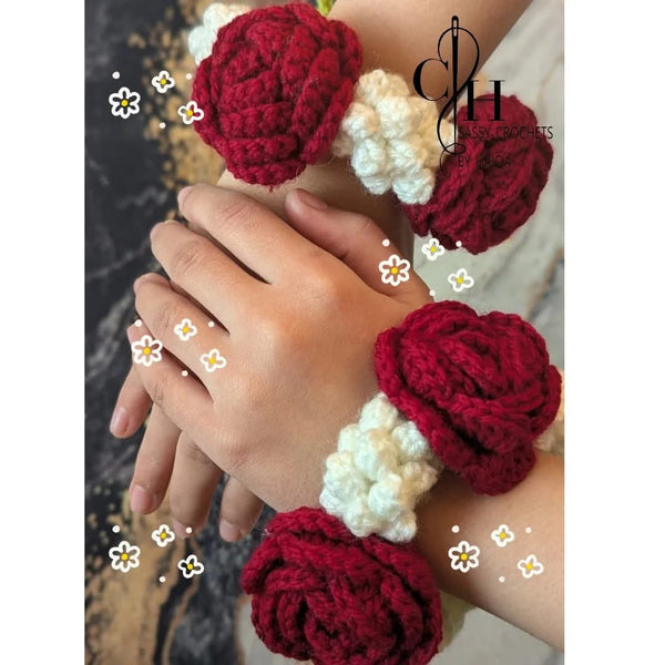 Handmade Red & White Crochet Gajray – Festive Floral Pair